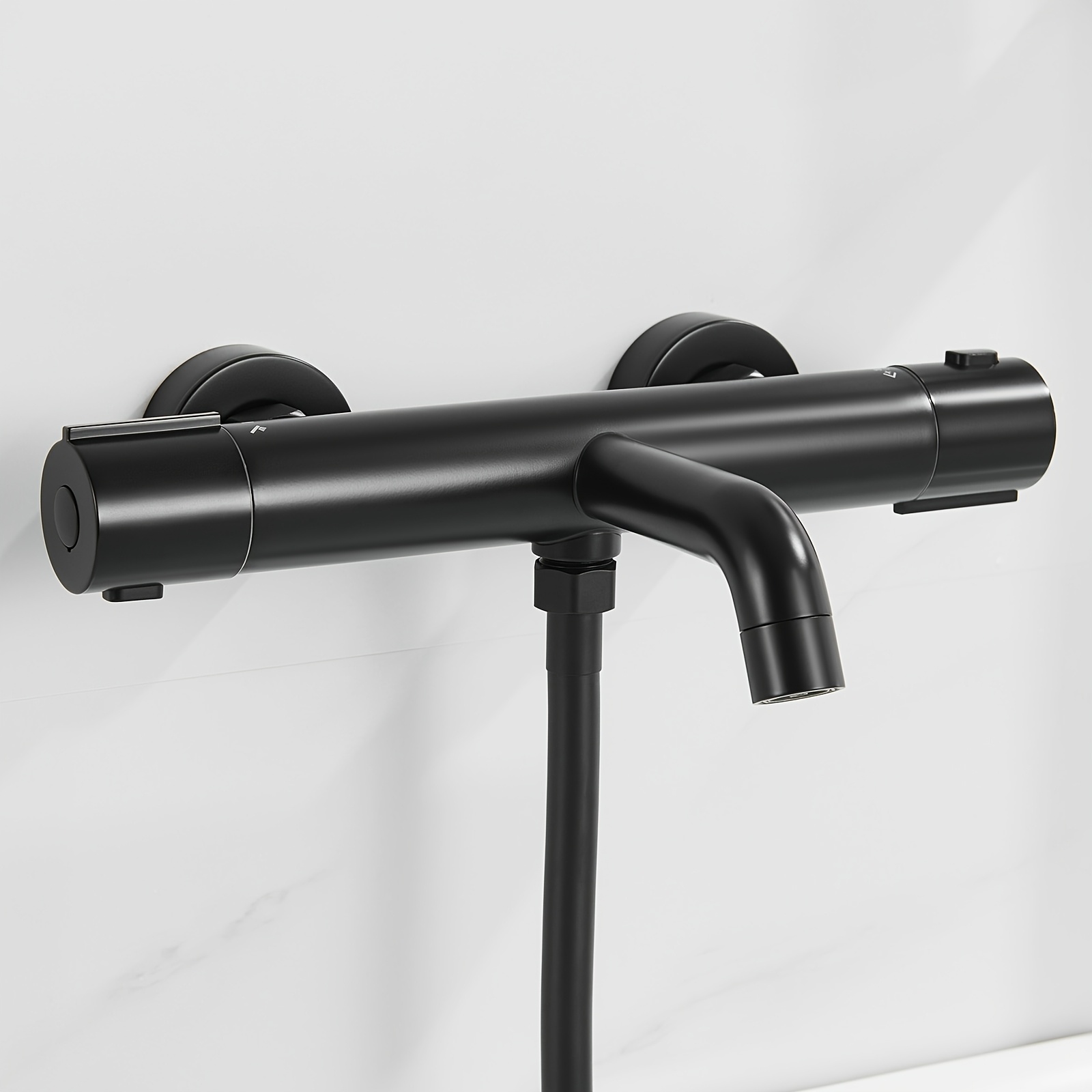 Image of Matte Black Thermostatic Bathtub Shower Mixer, 304 Stainless Steel Wall-mounted 2-function Faucet With Tub Spout And Handheld Shower Outlet, 38° Lock