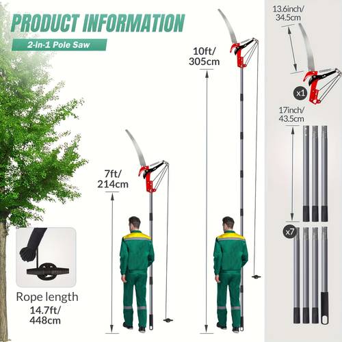 item picture 2 in 1 telescopic branch trimmer with saw and scissors function alloy steel pole saw for high pruning featuring lightweight stainless steel handle meeting diverse for palm tree and shrub trimming