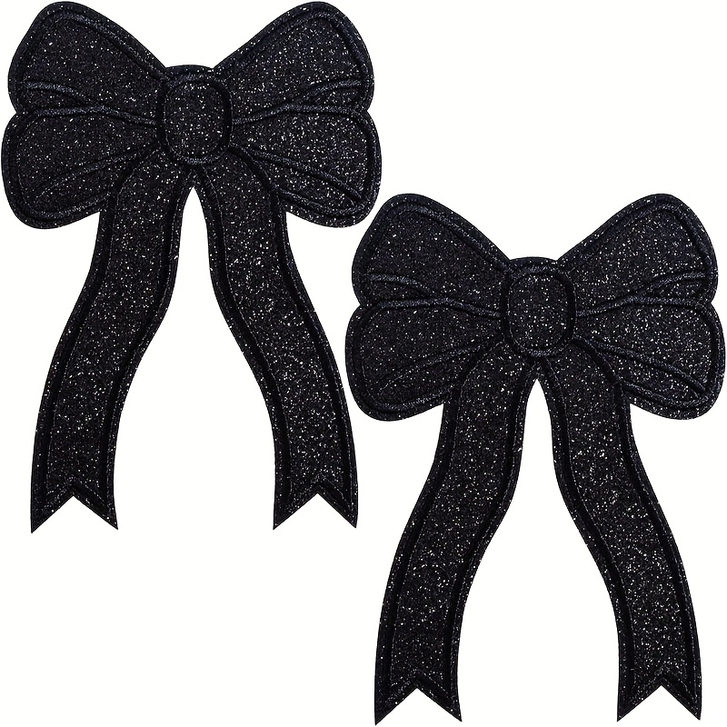 TEMU 2pcs Bow Iron-on Patch, Glitter Bow Embroidery Applique, Cute Big Bow Decoration, Suitable For Sewing Jackets, Jeans, Hats, Shirts And Other