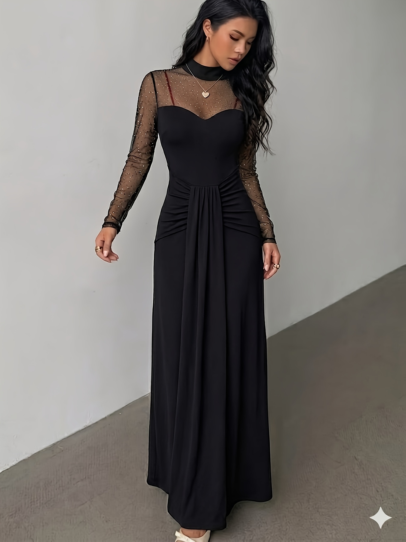 knee length dresses for ladies Women's Black, Long-Sleeve Form-Fitted Dress Shirt main image 1