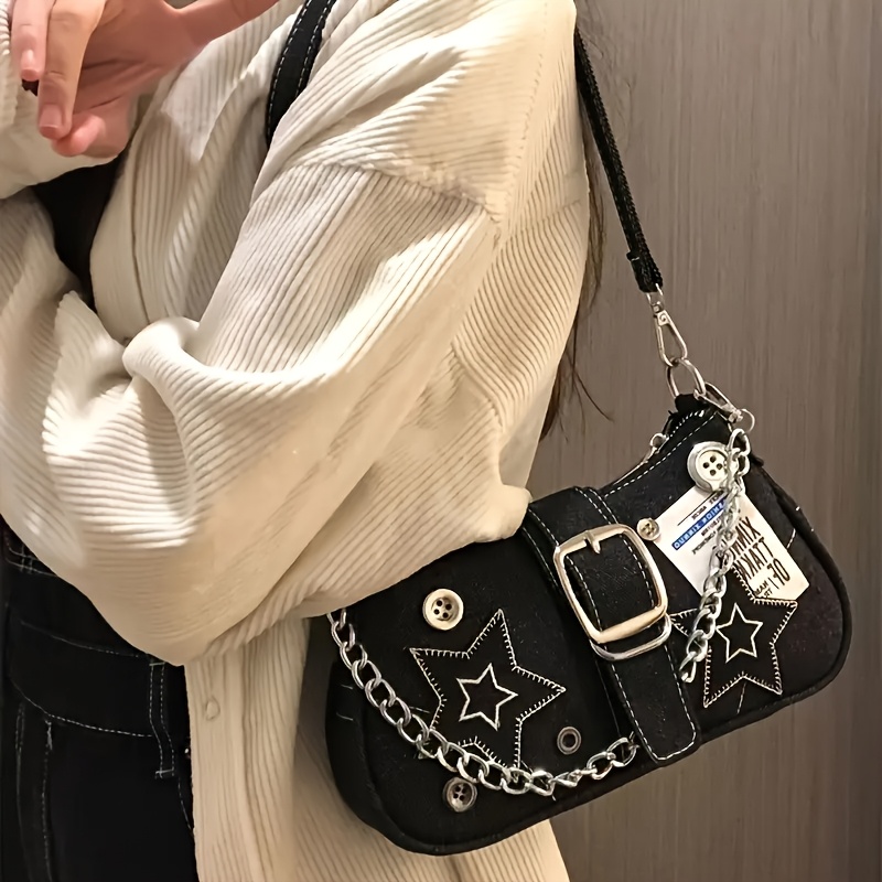 fashionable y2k shoulder bag star details secure zipper