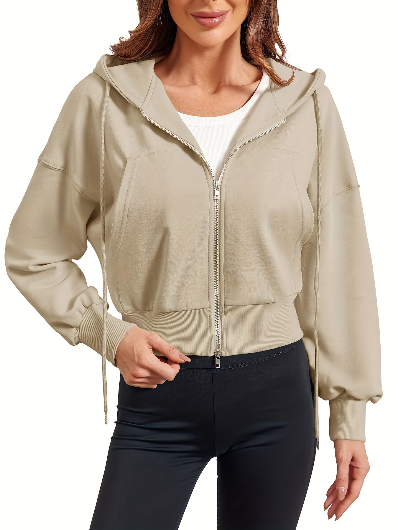 women' zip hoodie casual long sleeve cropped jacket - Temu