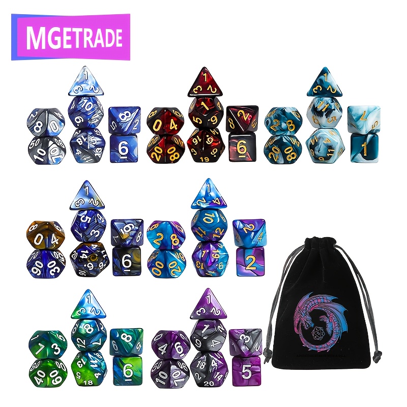 E-shop MGETRADE 49-teiliges komplettes DND-Würfelset mit farbcodierter Drachen-Tasche – d4, d20, d12, d% (d%) & nummerierte Würfel (1) für