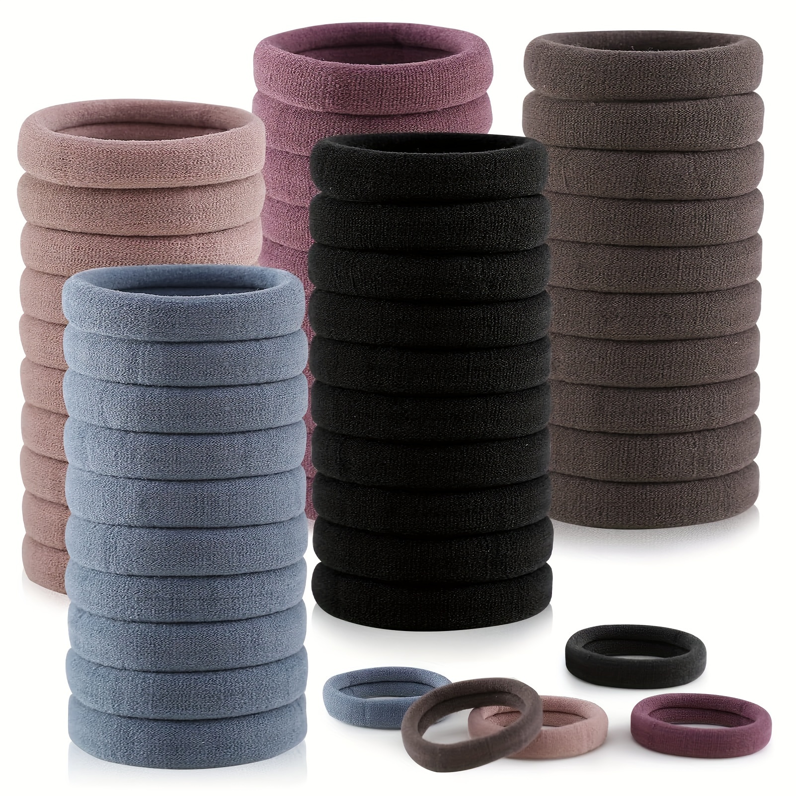 

Xuanlong Seamless Hair Ties Set - 10//100pcs, Soft Knit Fabric, Elegant & , Solid Color,