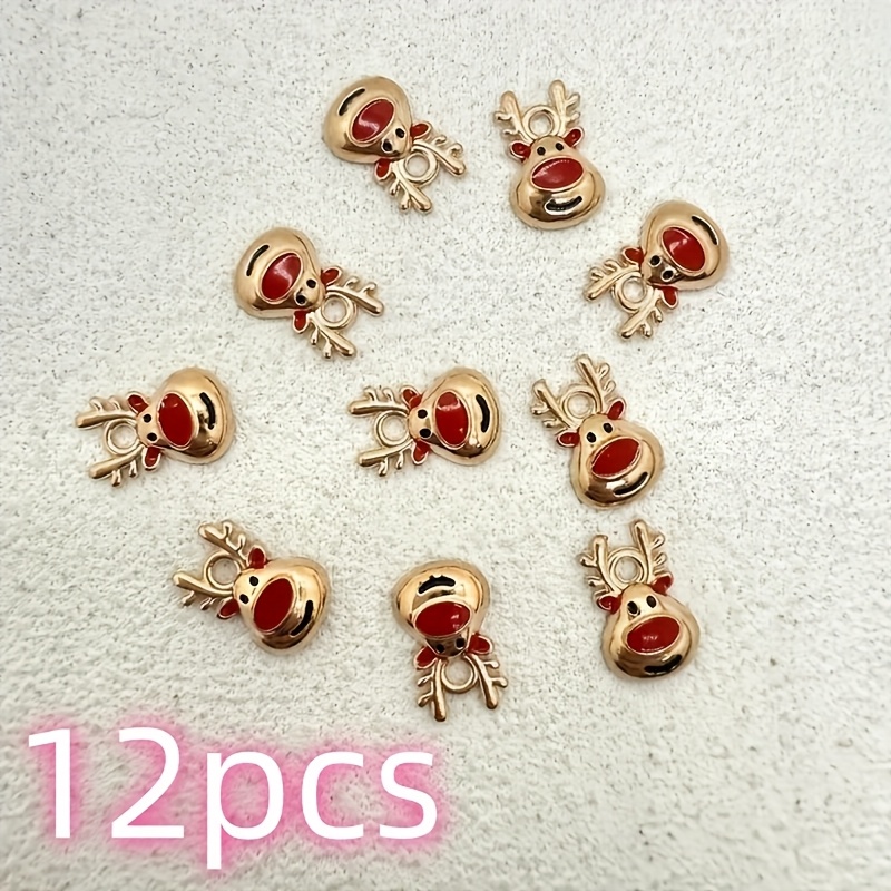 TEMU 12/24개 골드 톤 크리스마스 사슴 펜던트 참 - 빨간 코, 데일리 주얼리 제작, 목걸이, 귀걸이, 키체인/가방 장식용 - 공예 - 레진, 비즈, 와이어 랩핑 호환 - 축제 장식 용품