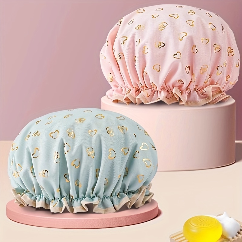 

Lot De 2 Bonnets De Douche À Double Couche, Bonnet Imprimé, Bonnets De Bain Imperméables Réutilisables Pour Femmes, Dames, Spa, Salon