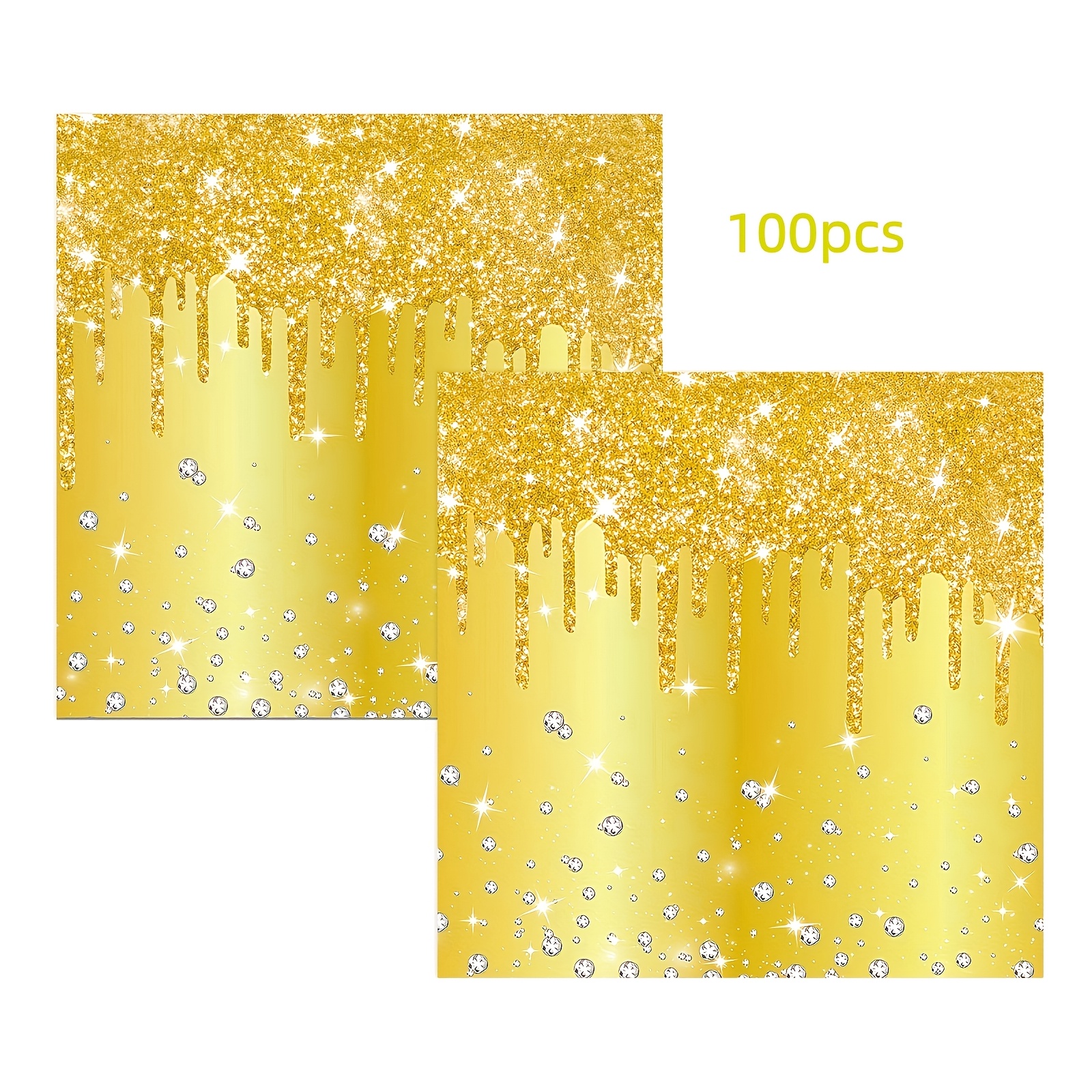 TEMU 100pcs Pack Golden Glitter Napkins Suitable For Wedding, Birthday, Baby Shower - Sparkling Edge Disposable Tissue Paper With Glitter Trim, 2-ply