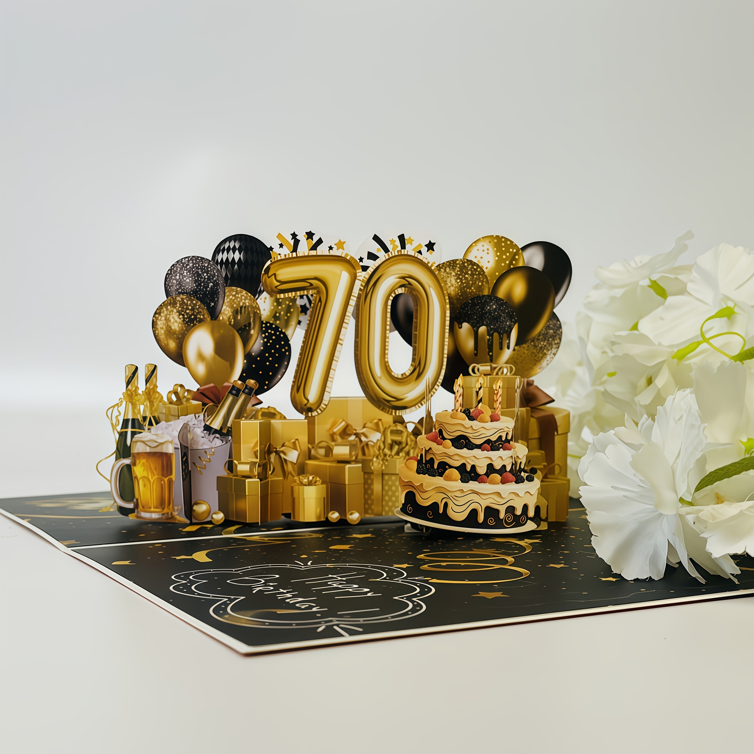Image of 70th Birthday Happy Birthday Card, 1pc Pop-up 3d Card With Envelope, 70th Birthday Happy Birthday Greeting Card, Perfect Gift For 70th Birthday