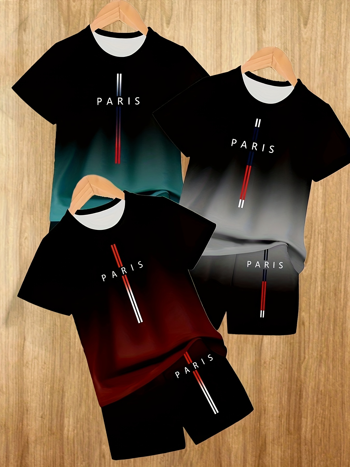 conjunto de t-shirt e calções com impressão 3d     para meninos - 6 peças - com    ,   vermelhos, corte normal, roupa casual de verão para desporto ao ar livre e vestuário casual, roupa confortável, perfeito para exterior