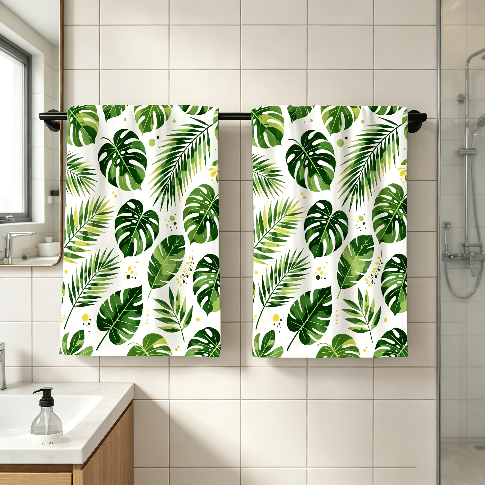 TEMU 2pcs Set Tropical Plant Print Kitchen Towels, Monstera Palm Leaf Pattern Absorbent Hand Towels, -dry Dishcloths, Nordic Style Home Decor Towels,