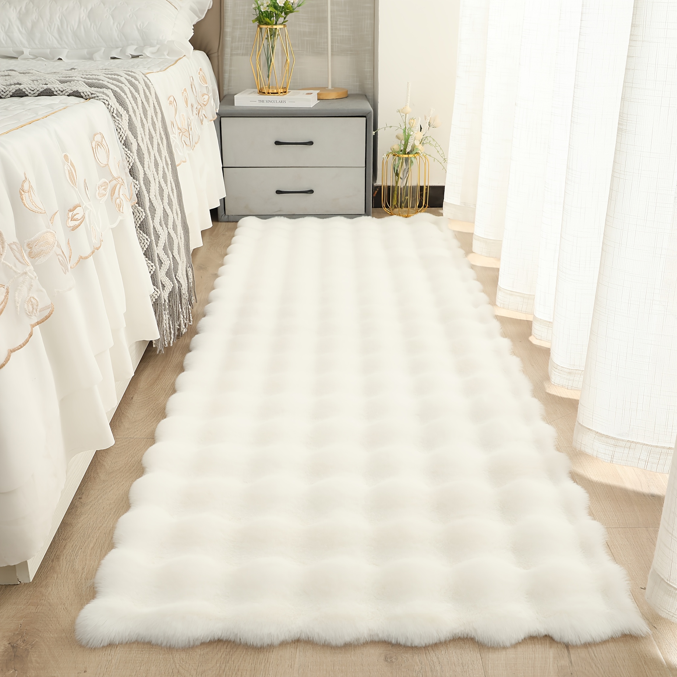 Image of New Creamy Style Simple Bubble Floor Mat, Bedside Rug For Bedroom, Bay Window Mat For Living Room, Sofa Blanket