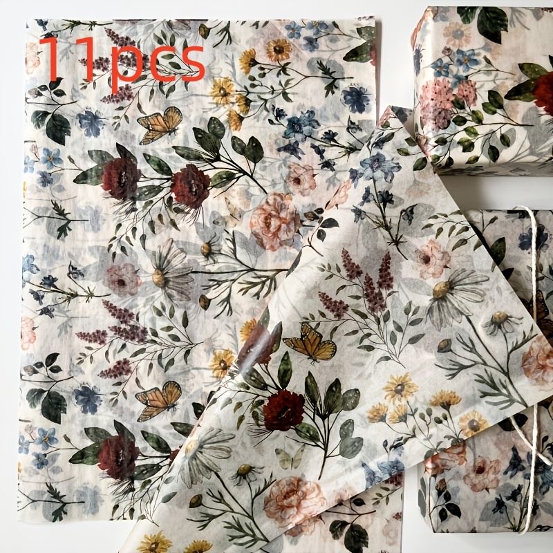 TEMU Lot de 11 Papier de Soie Sydney Vintage Élégant à Floraux et Papillons, 14x20 Pouces, Papier d'Emballage Cadeau , Convient pour Fêtes,