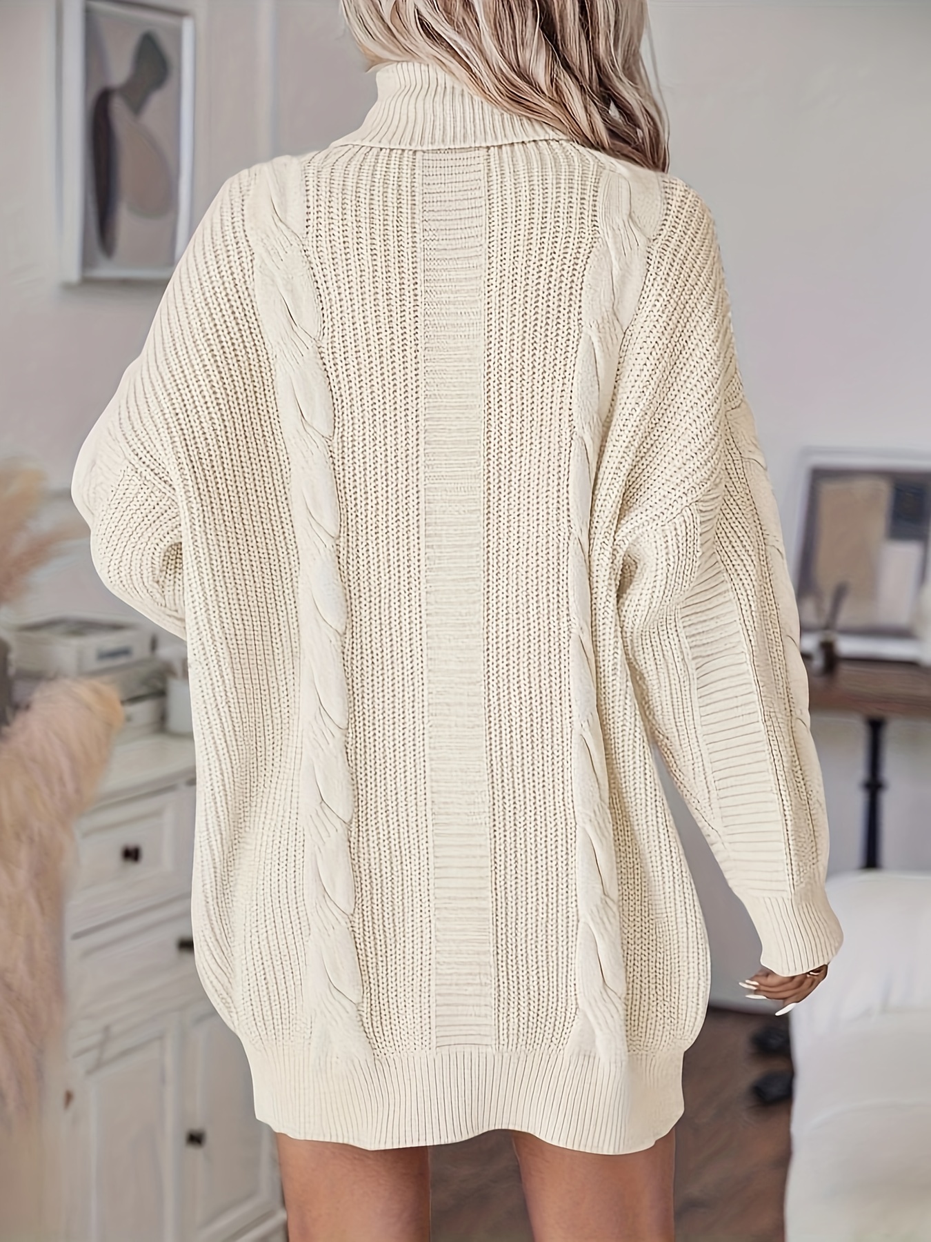 womens elegant turtleneck cable sweater dress drop shoulder - Temu Peru
