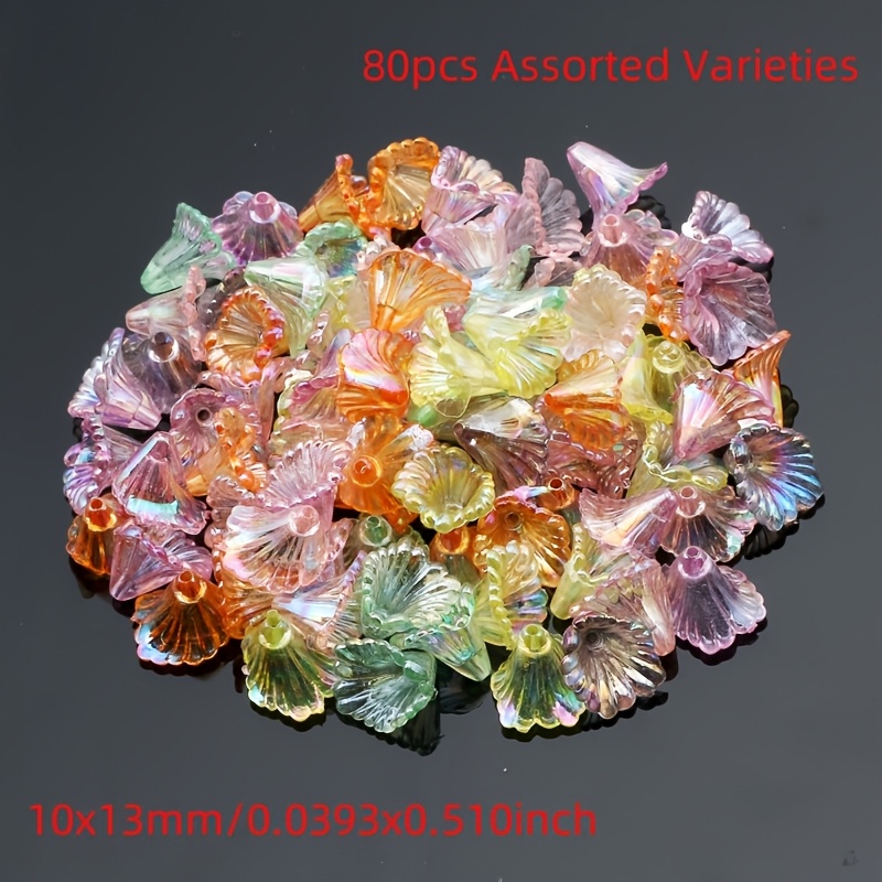 80pcs Random Mixed Colors 11x13mm Acrylic Ab Iridescent Trumpet Beads