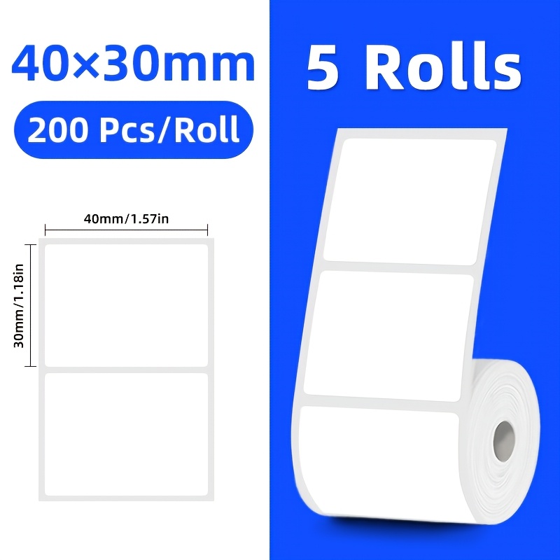 TEMU 5 Rouleaux d'Étiquettes Thermiques en Papier Auto-Adhésif Multi-Tailles, 30X20 40X30 40X60Mm, Compatible avec la Plupart des Imprimantes