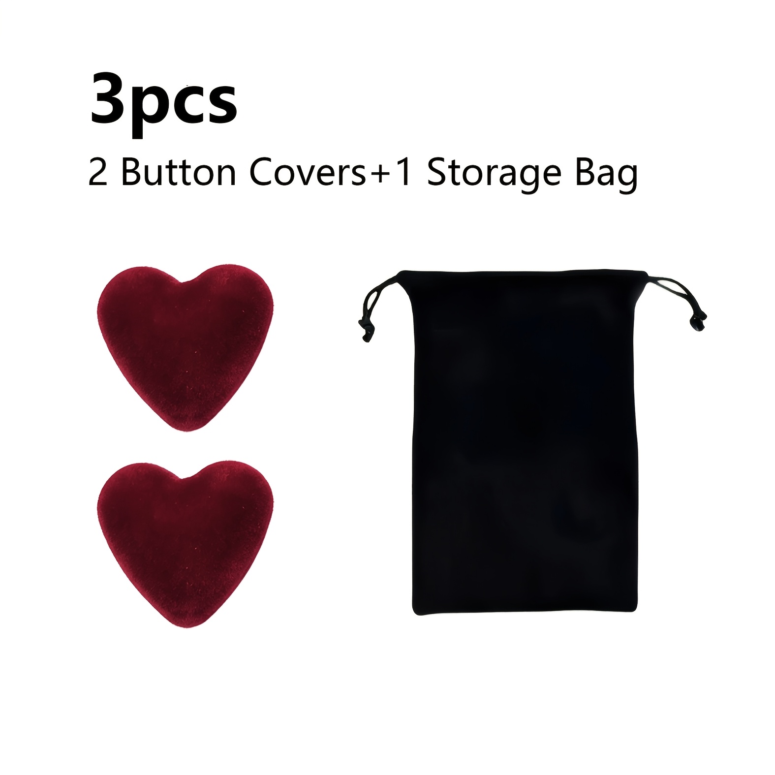 TEMU 3pcs Set Heart-shaped Button Cover, Decorative Heart Button, Includes 2 Button Covers And 1 Storage Bag, Detachable Shirt Clip-on Button,