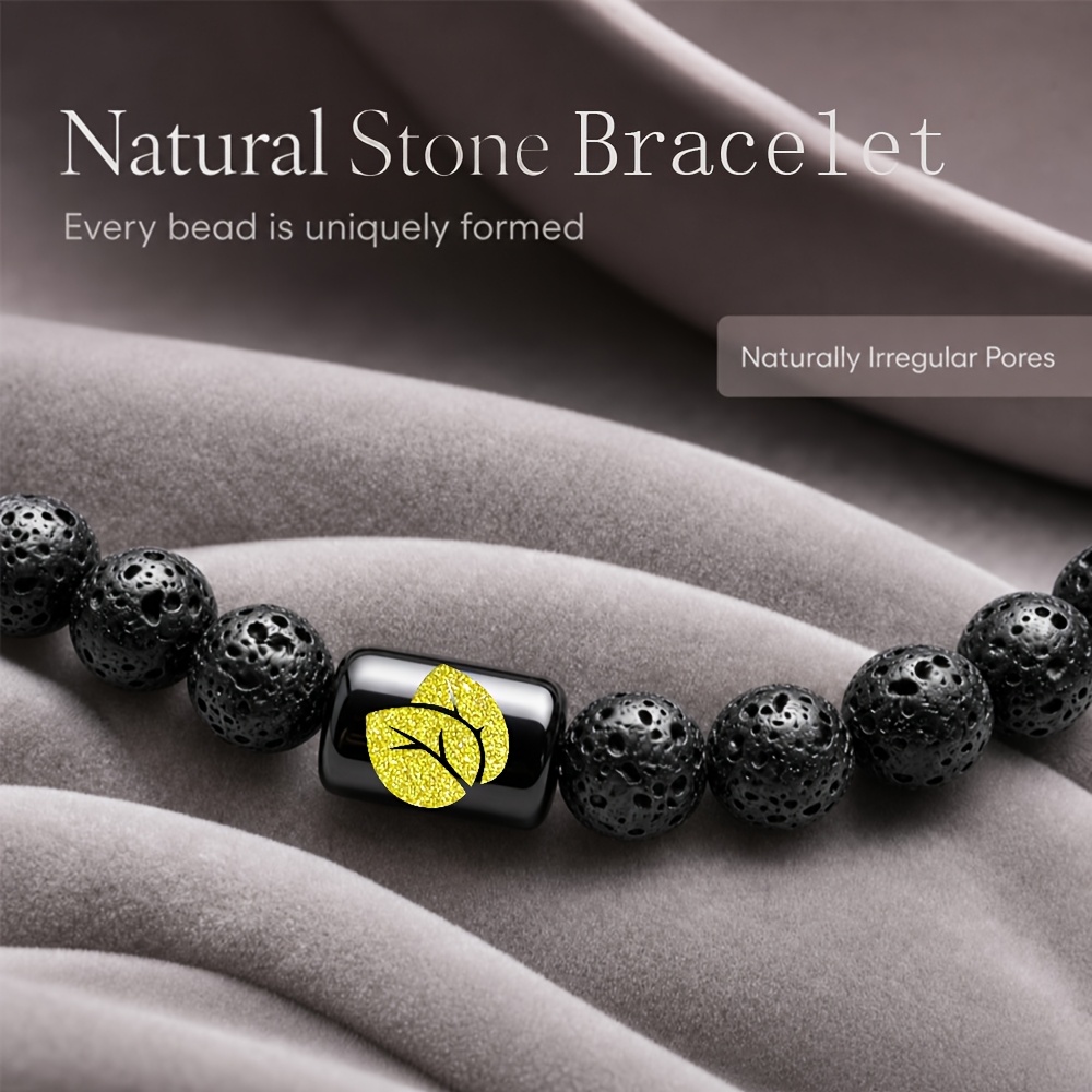 Natural Stone Beaded Bracelet with Golden Leaf Accent