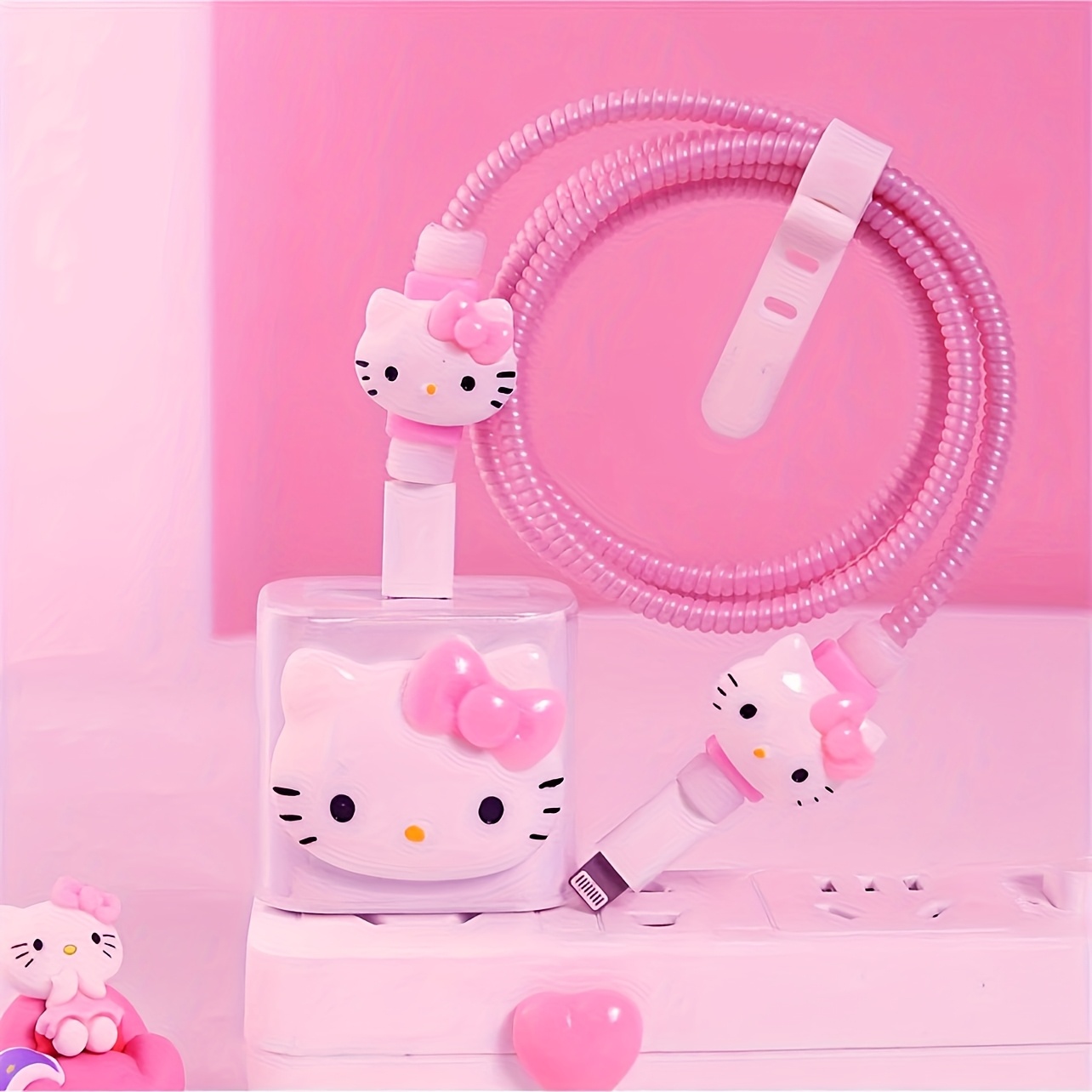 E-shop Passend für iPhone 20W Ladegerät Schutzhülle, Ladegerät & Datenkabel Schutzhülle, Niedliche Cartoon Hello Kitty Silikon Schutzhülle