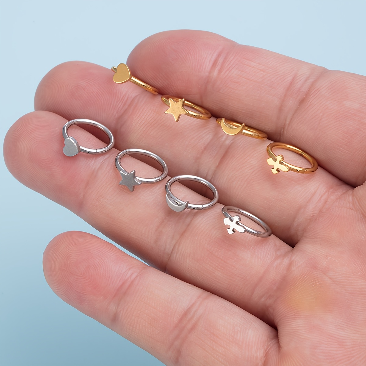 Star Heart Cross Hoop Earrings, Nose Rings Set