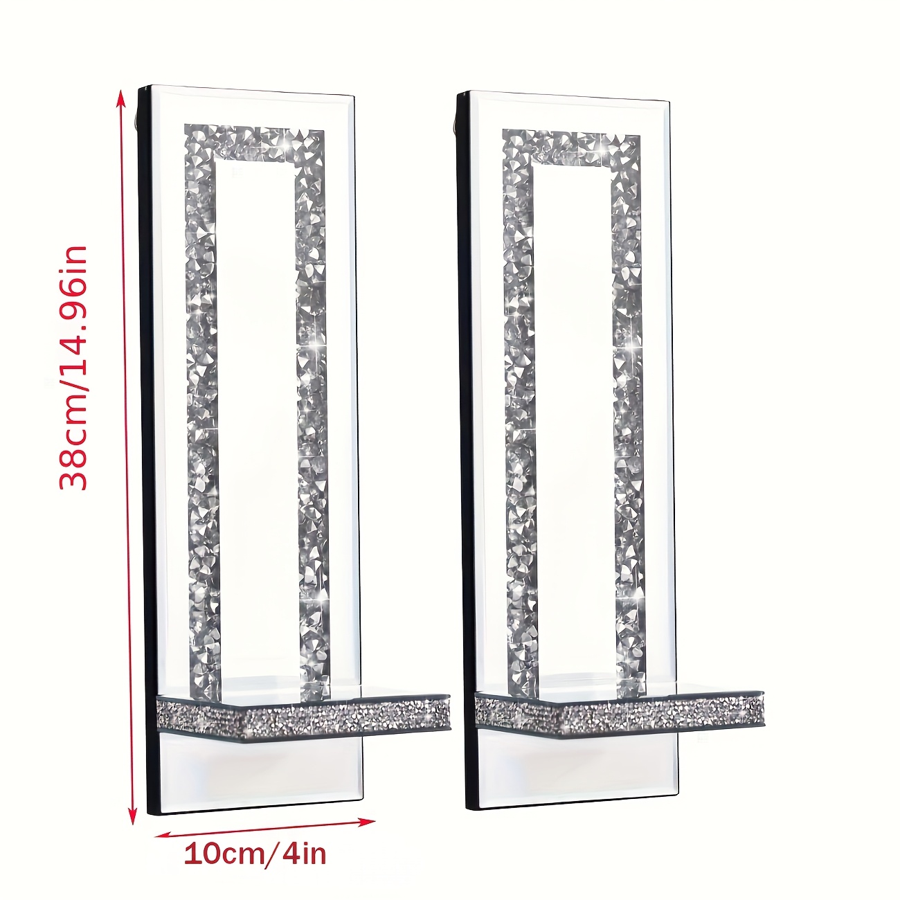 Image of 2pcs Mirror Holders, Silver Wall-mounted Candle Holders, Suitable For Decorating The Walls Of Living Rooms, Dining Rooms, And Bedrooms With Rectangular Stripes