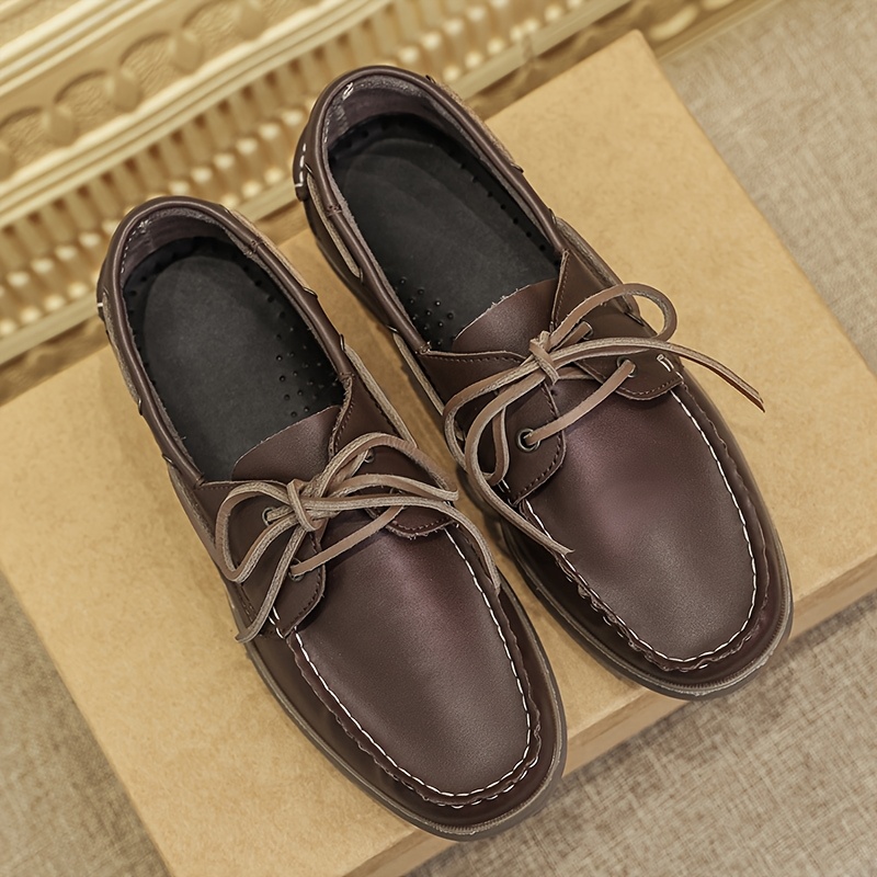 TEMU Men's Brown Loafers - Casual , Lace-up With Golden , Round Toe, Rubber Sole, , Casual Footwear | Classic Loafers | Durable Footwear