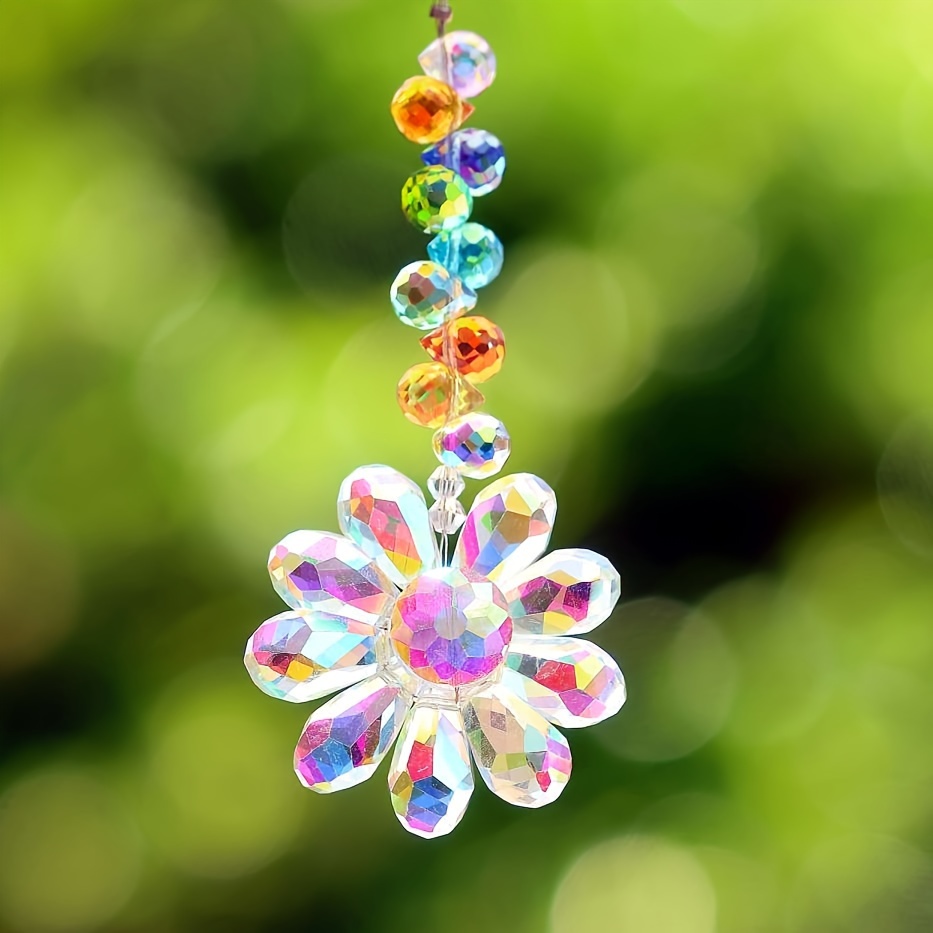 

Glass Crystal Flower Suncatcher With Colorful Beads - Multi-faceted Hanging Sun Catcher Ornament For Window, Garden Decor (1 Piece)