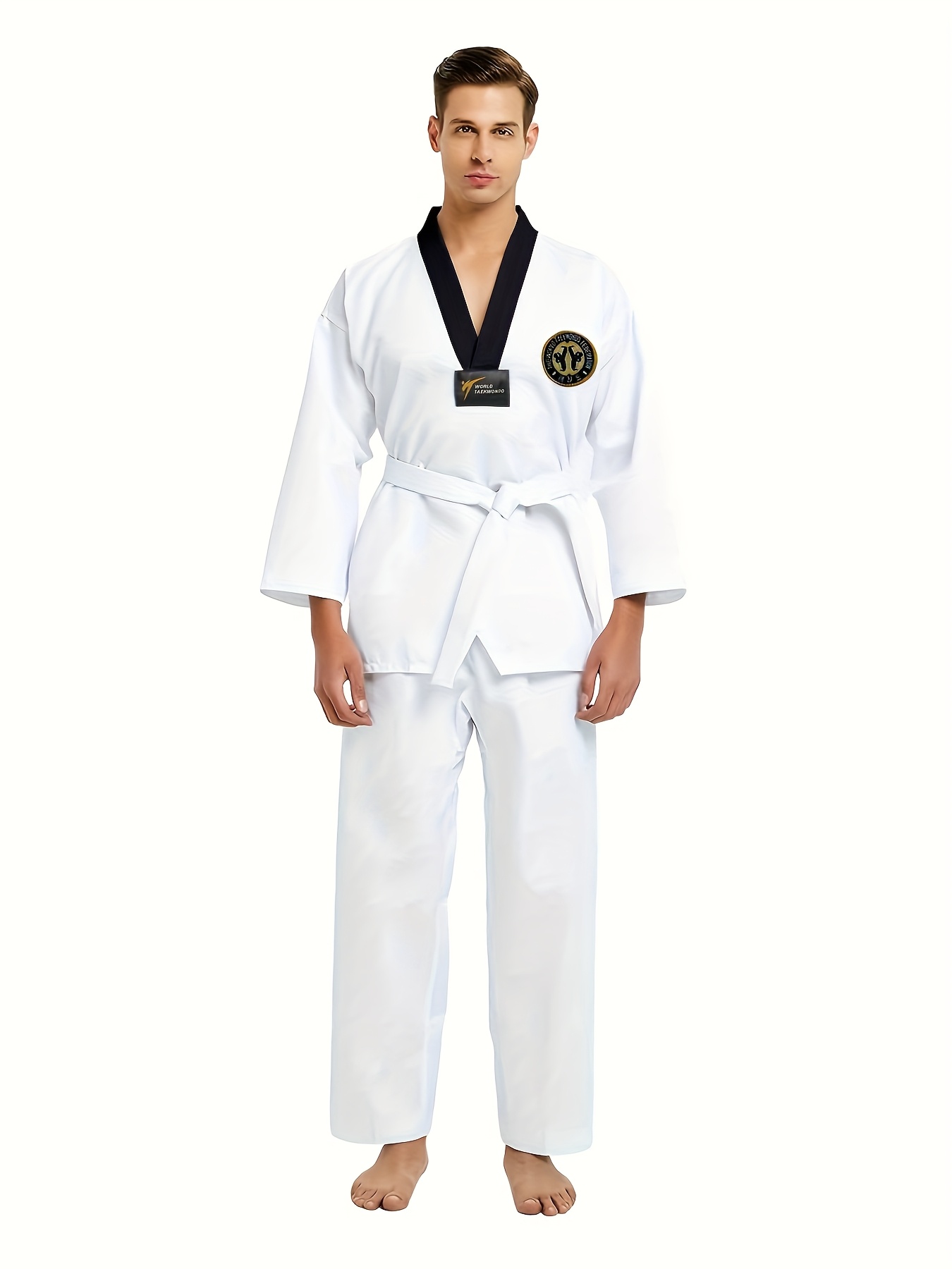 [joshimei obm] całoroczny strój do karate i taekwondo dla dorosłych, biały, męski i damski, strój treningowy, kostium występów, sukienka do odgrywania ról na halloween z paskiem, wygodny, oddychający, odporny na zużycie