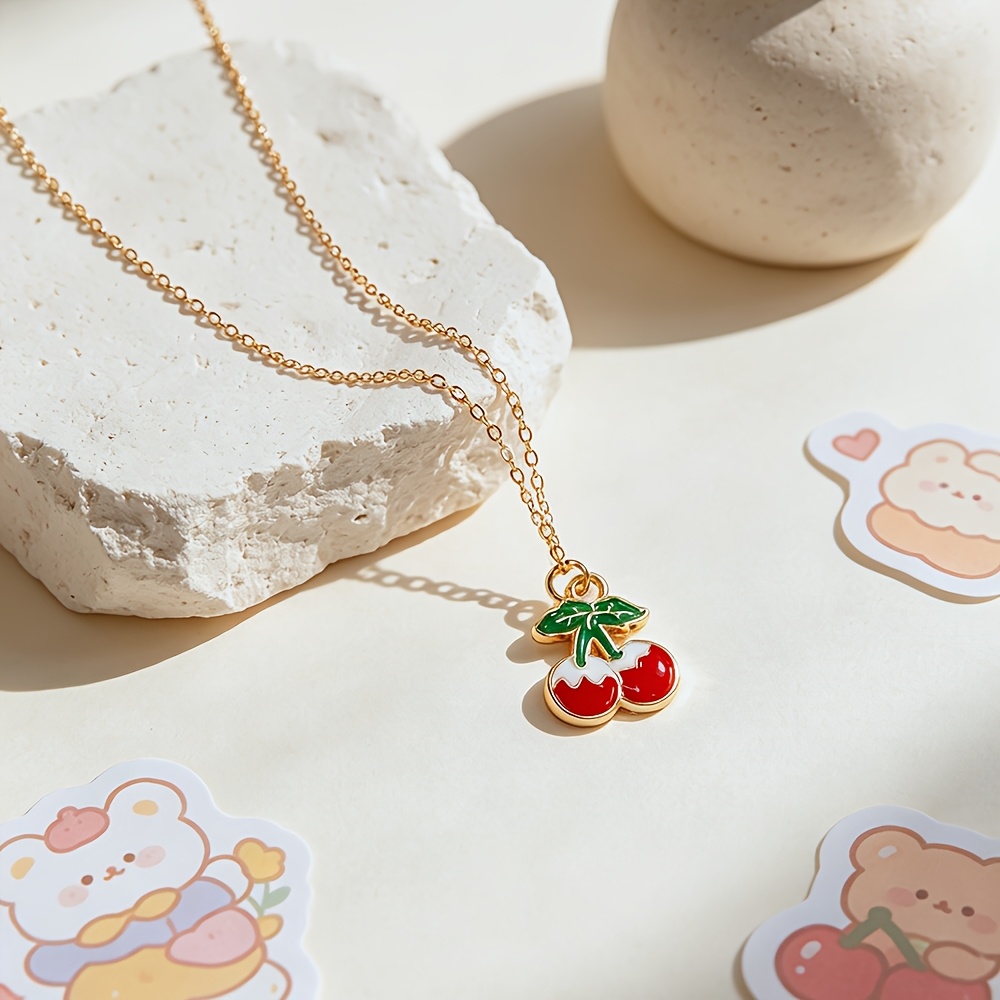 5pcs Colorful Little Daisy & Cherry Pendant Necklace Set