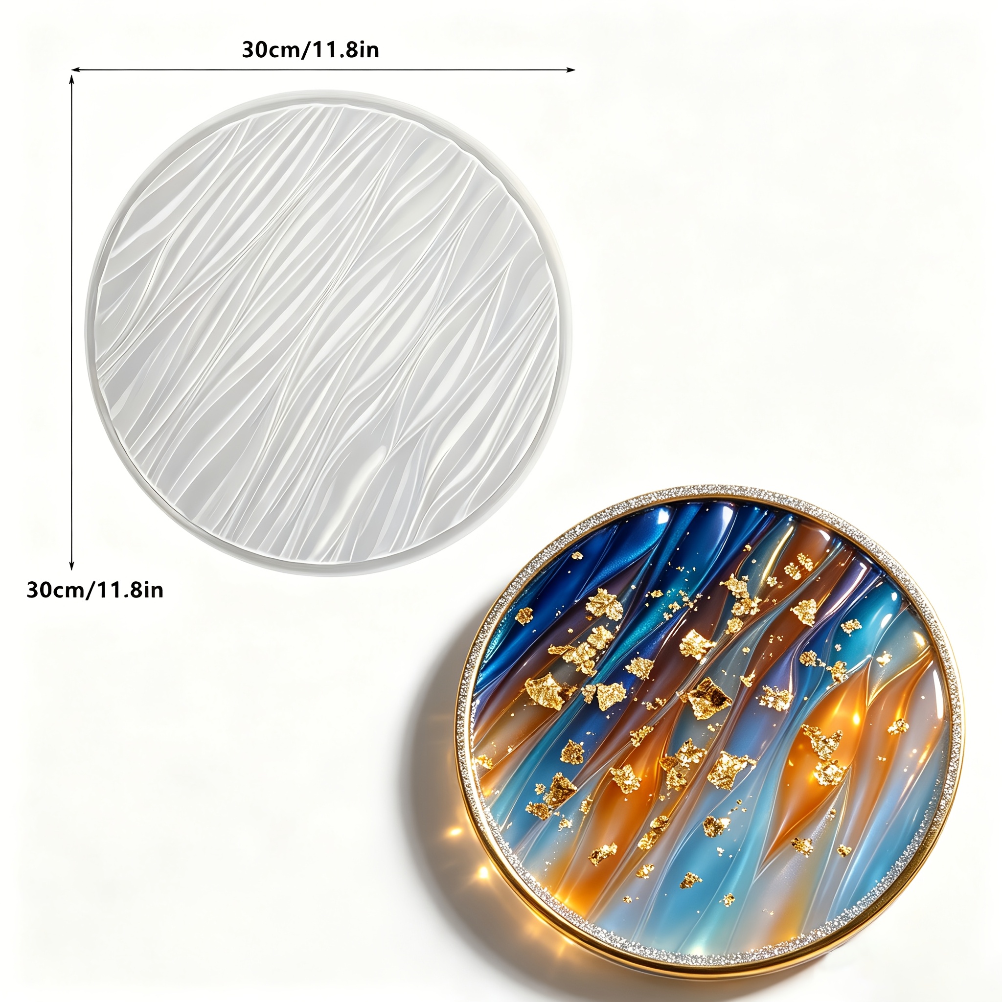 TEMU 1pc Large Round Silicone/epoxy Resin Mold Suitable For Resin Casting, Diy Crafts, Tray Molds With Wavy Edges & Smooth, Compatible For Clock