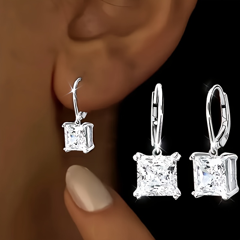 TEMU 1 Paire de Boucles d'Oreilles, Argent Pur S925, Petit Carré en Synthétique, Nouveaux Boucles d'Oreilles Hypoallergéniques à Ne Pas Retirer pour