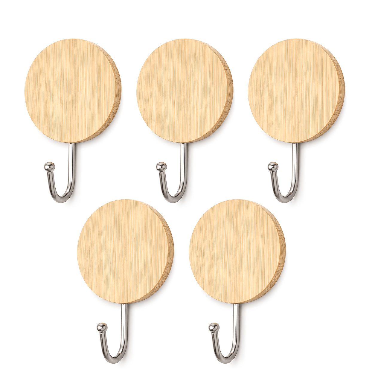 TEMU 5pcs Crochets Muraux Auto-Adhésifs Perforation, avec Bases Rondes en Bois pour Fixer les Crochets. Idéal pour de et la Décoration Murale.