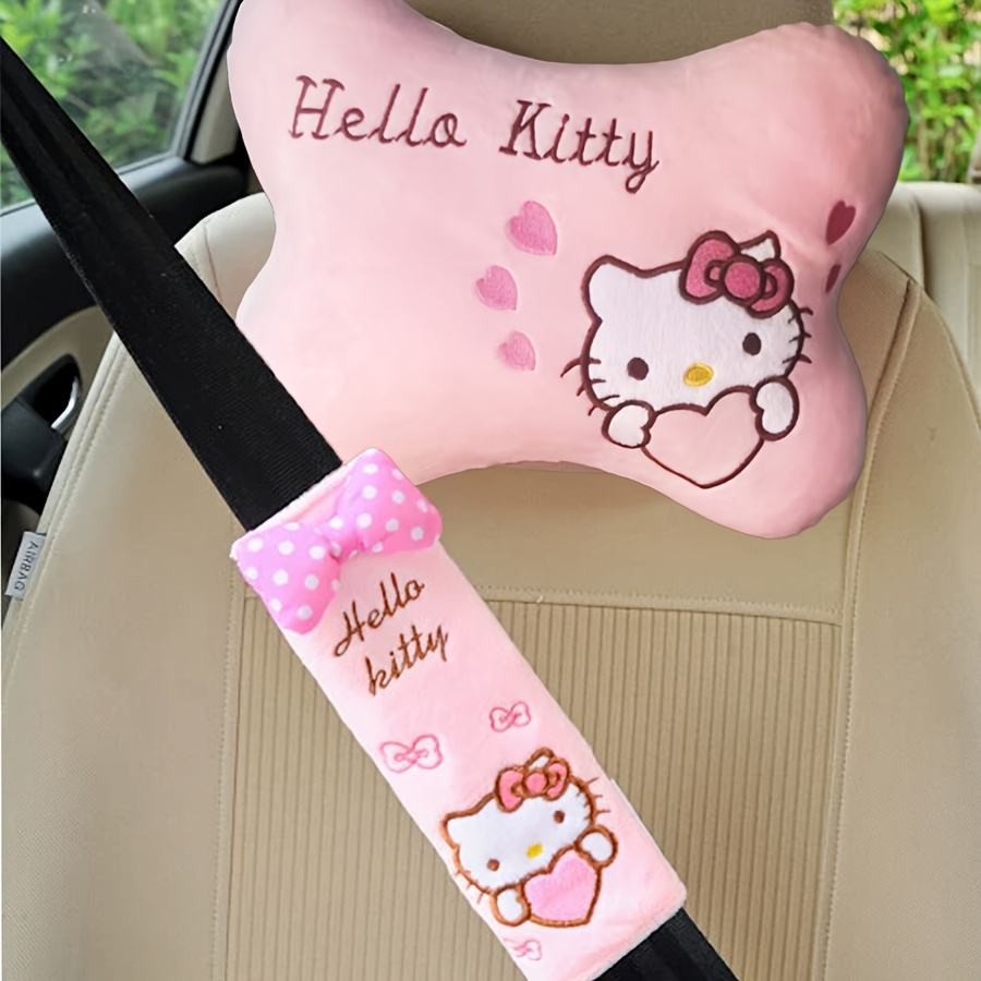 Image of 1pc Random Style Cute Hello Kitty Heart Car Headrest Neck Pillow, Plush Neck Pillow, Cute Plush Car Accessory For , 1 Hello Kitty Heart Headrest Without Seat Belt Cover
