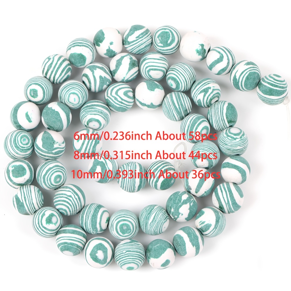 Image of Natural Stones 6/810mm 58/44/36pcs Matte Green White Malachite Bead Round Loose Mineral Beads For Needlework Jewelry Making Bracelet Additions 15''