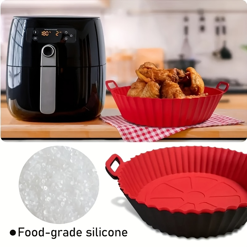 1pc easy clean silicone air fryer basket liner reusable non stick   for 3qt 5  fryers heat resistant up to 240   for baking cooking   in blue black ideal for holiday parties kitchen use portable folding non   mode silicone thick   details 14