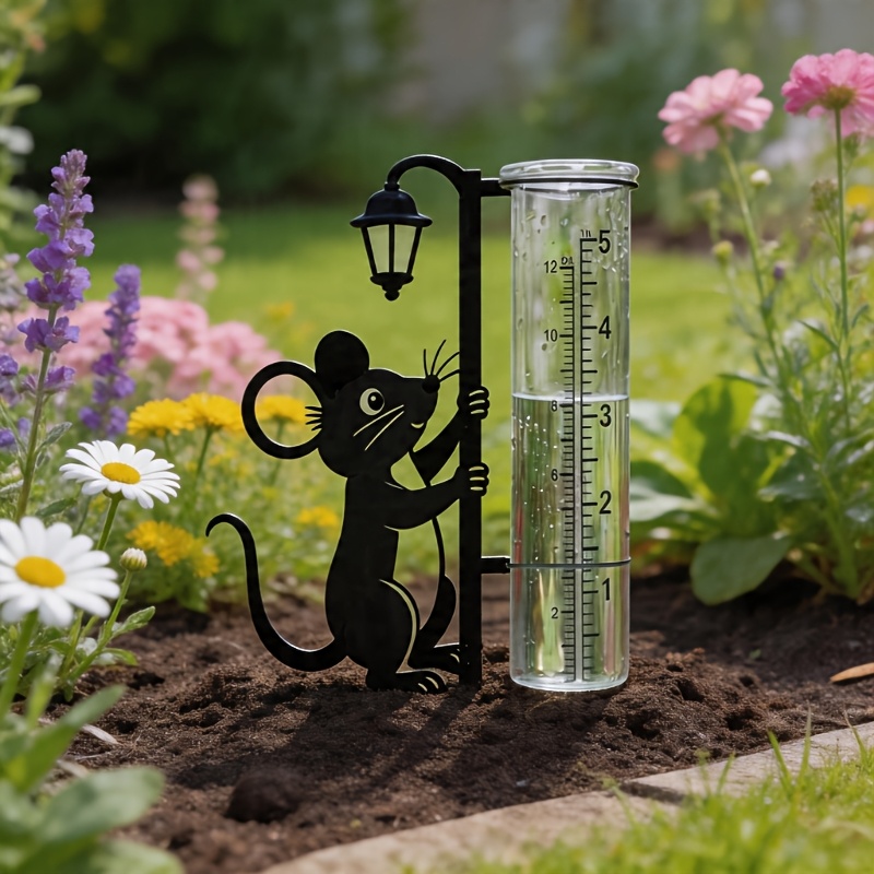 Image of Outdoor Rain Gauge (including Glass Measuring Cup), Rat Rain Gauge Under Metal Street Lamp, Suitable For Garden Courtyard Terrace And Lawn, With Large Easy-to-read Numbers