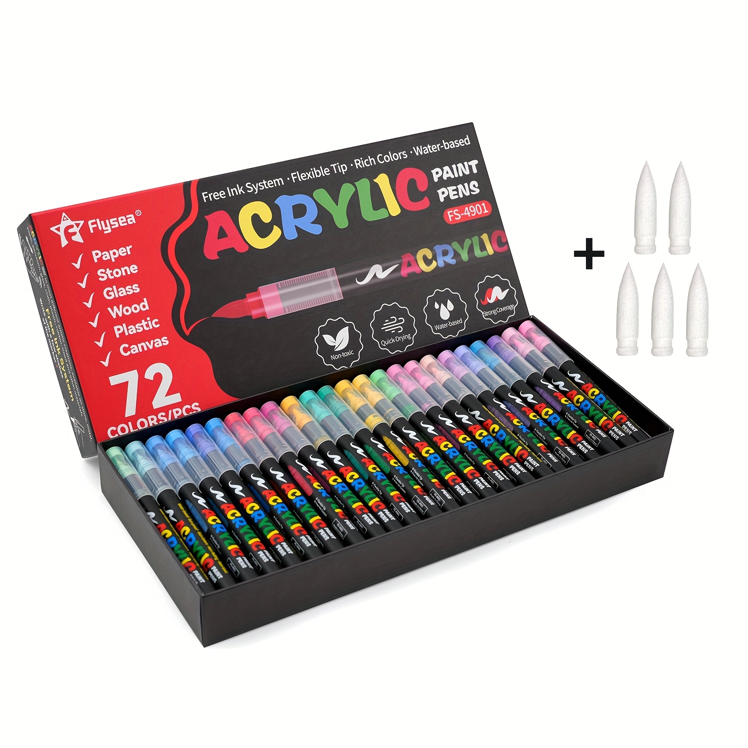 Image of Flysea 72-color Acrylic Paint Markers, Calligraphy Pens With Soft Brush Tip For Rock, Wood, Canvas, Stone, Perfect For Crafts, Holiday Gifts, School Supplies, Professional Use For Painting And Art