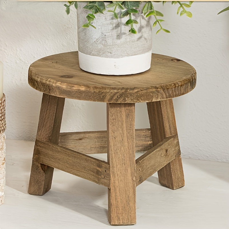 

Wooden Mini Stool Display Stand, Modern Wooden Succulent & Plant Stand, Decorative Round Wood Pedestal Stool Plant Pot Riser, High Stool For Balcony, Patio, And Home Decor