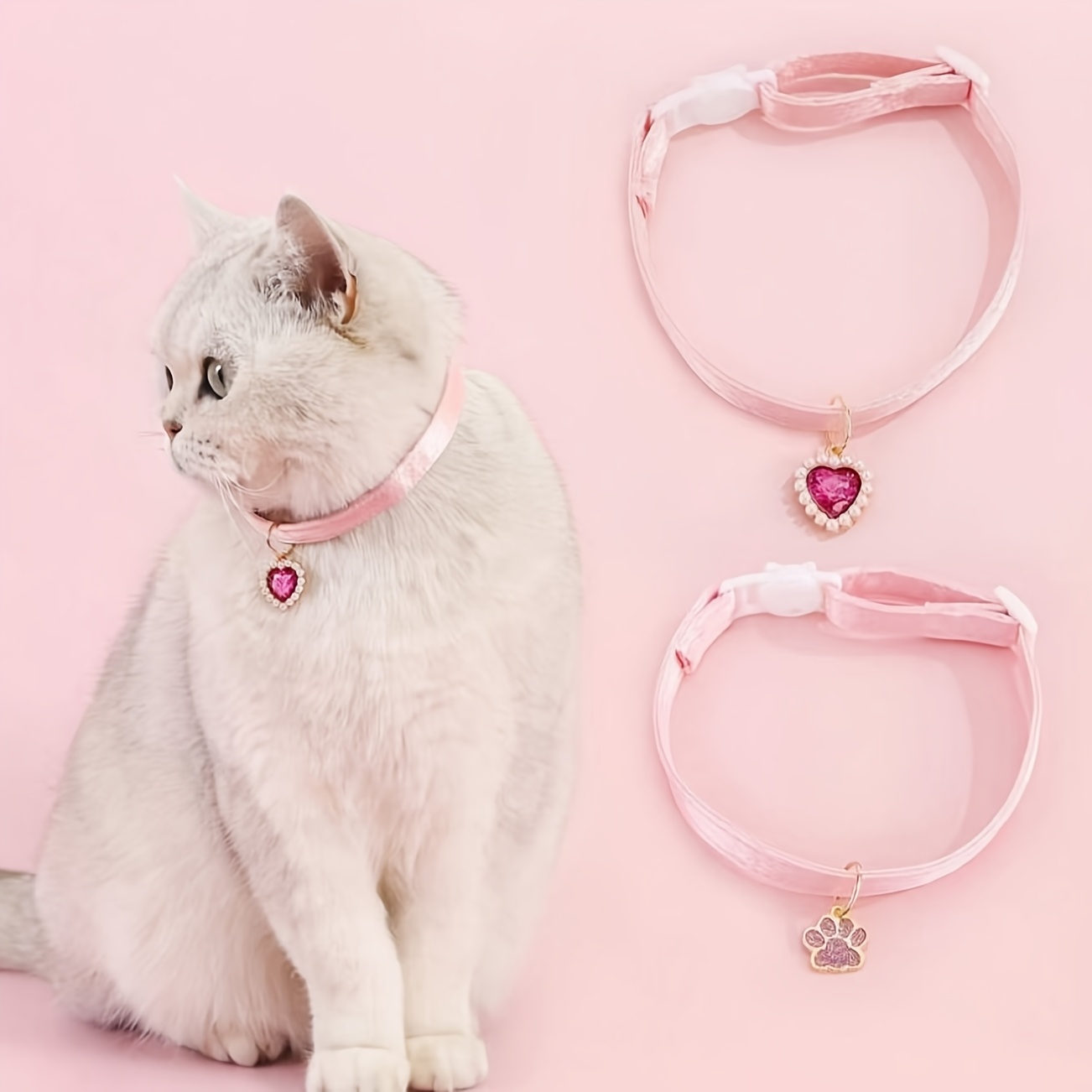 TEMU Collar para gato de San Valentín con colgante de - Collar ajustable y duradero con rosa , adecuado para gatos pequeños y medianos