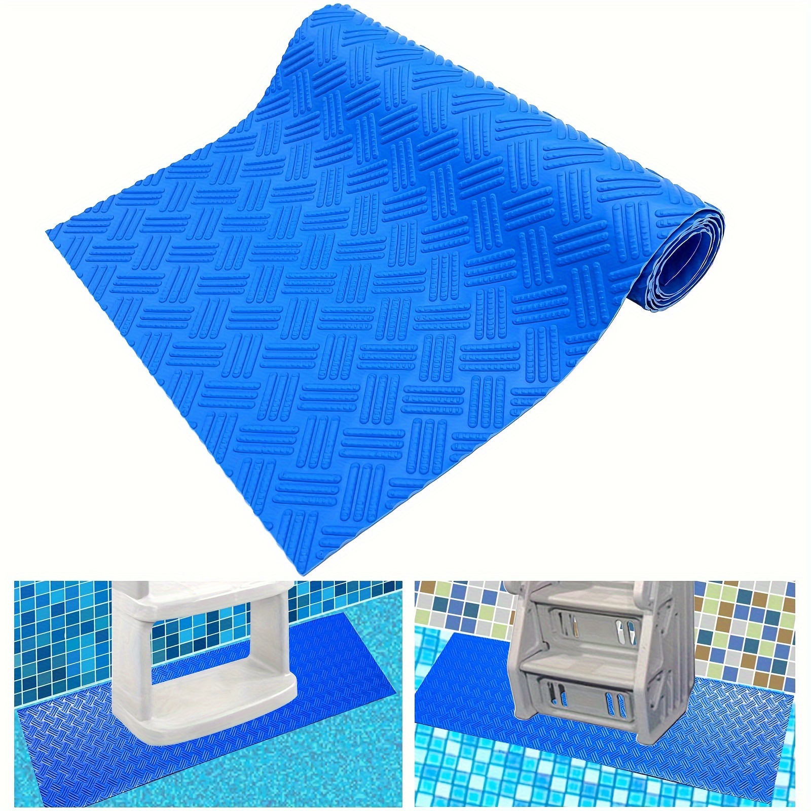 

1pc Non-slip Textured Blue Pvc Pool Ladder Mat, Step Protector For Bathrooms And Pools, Multiple Sizes Available