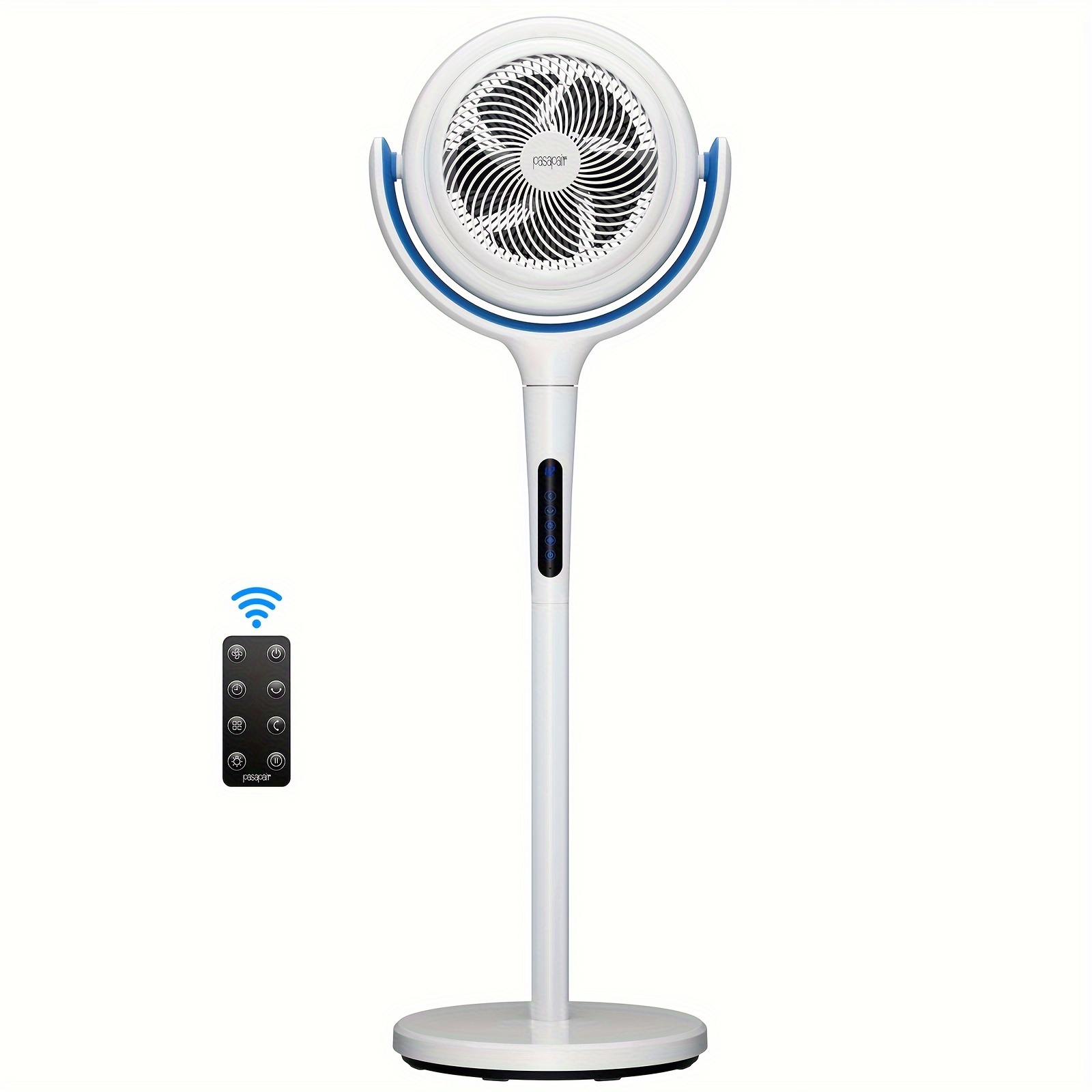 

Pedestal Fan With Light, 12 Speeds Portable Oscillating Fan For Bedroom Adjustable Height, 90°+90° Smart Floor Fans With Remote And 3 Modes, 12 Timer, Quiet, White