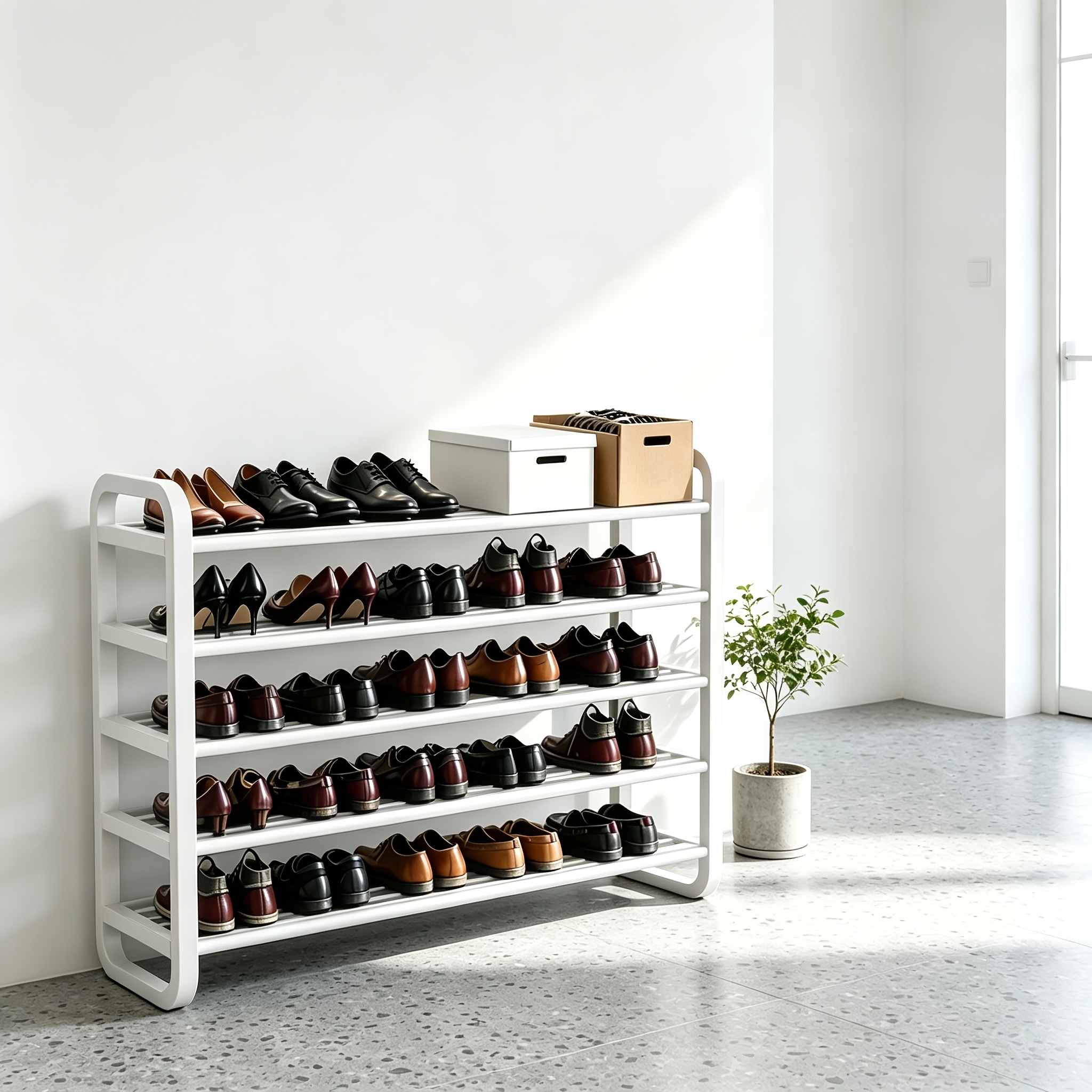 TEMU 5-tier Freestanding Shoe Rack, Quick Assembly, Layered Large-capacity Storage Design, Reinforced Stable Anti-wobble Frame, Space-saving Footwear