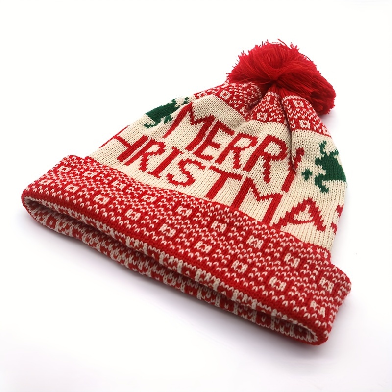 New Versatile Christmas Hat With Lining, Thickened Warm Pullover Beanie, Outdoor Windproof Knitted Hat For Adults