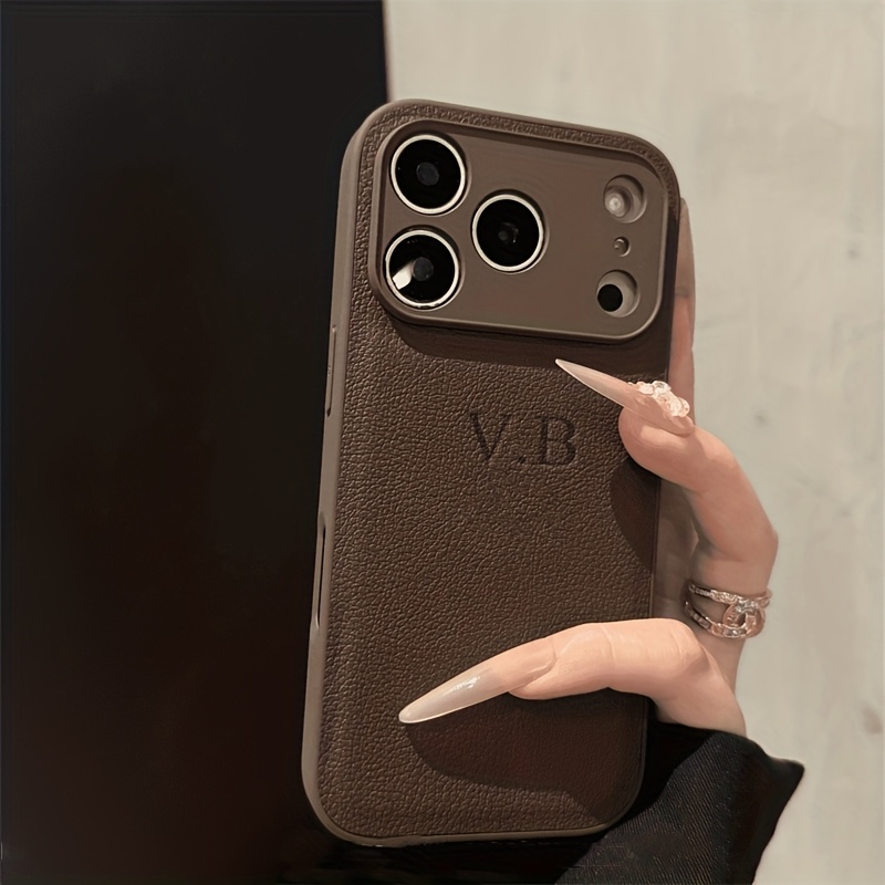 Phone Case: Personalised Customized Name Letter Lychee Pattern Soft Case For Iphone 17 Pro Max 17 16 15 14 13 12 11 Pro Plus 17 Shockproof Back Cover