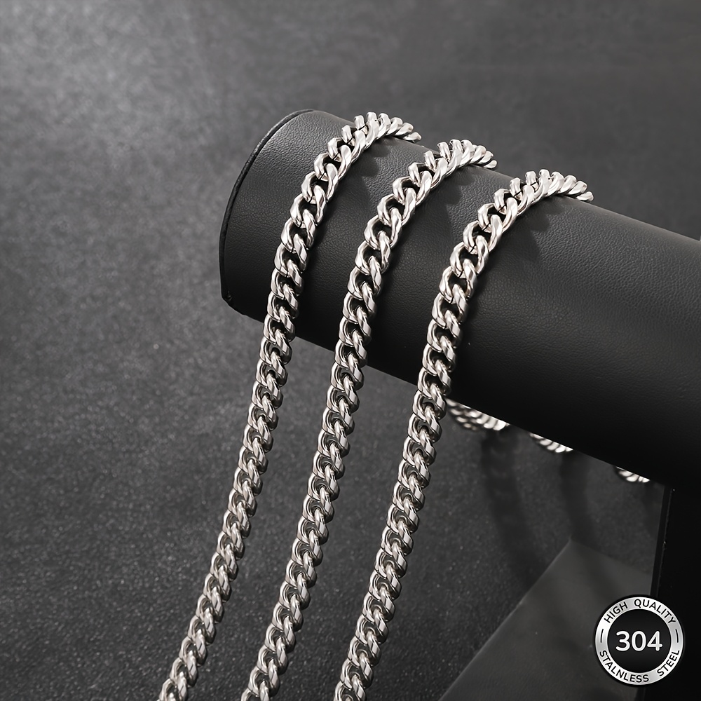 TEMU Men's Cuban Link Chain, 304 304 304 Stainless Steel Material, Width 8mm, Multiple Lengths Available, Round Polished Style Classic Daily Wear