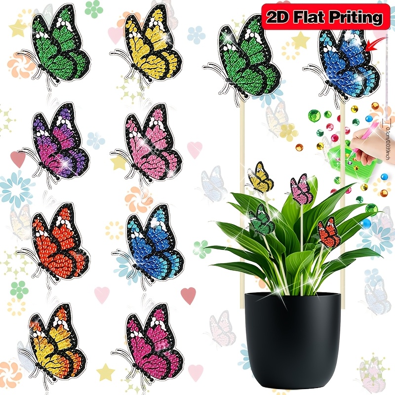 TEMU 8-teiliges Set, 2D-Faltdruck Schmetterlingsmuster handgefertigte Kunst florale Einsätze, Insekten-Thema 2D-Faltdruck Diamantmalerei-Blumenvasen,