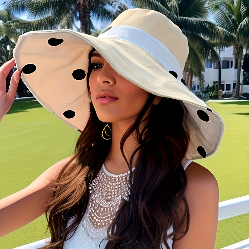 Polka Dot Print Sun Hat Wide Brim Sunshade Hats Summer Lightweight