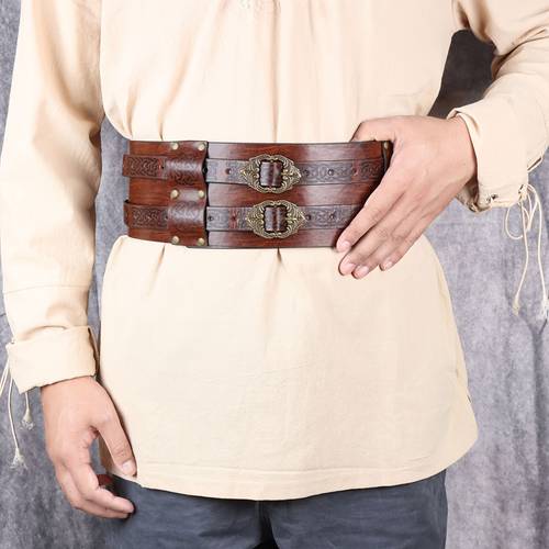 medieval retro wide belt viking knight faux leather waist belt halloween role playing costume prop without battery