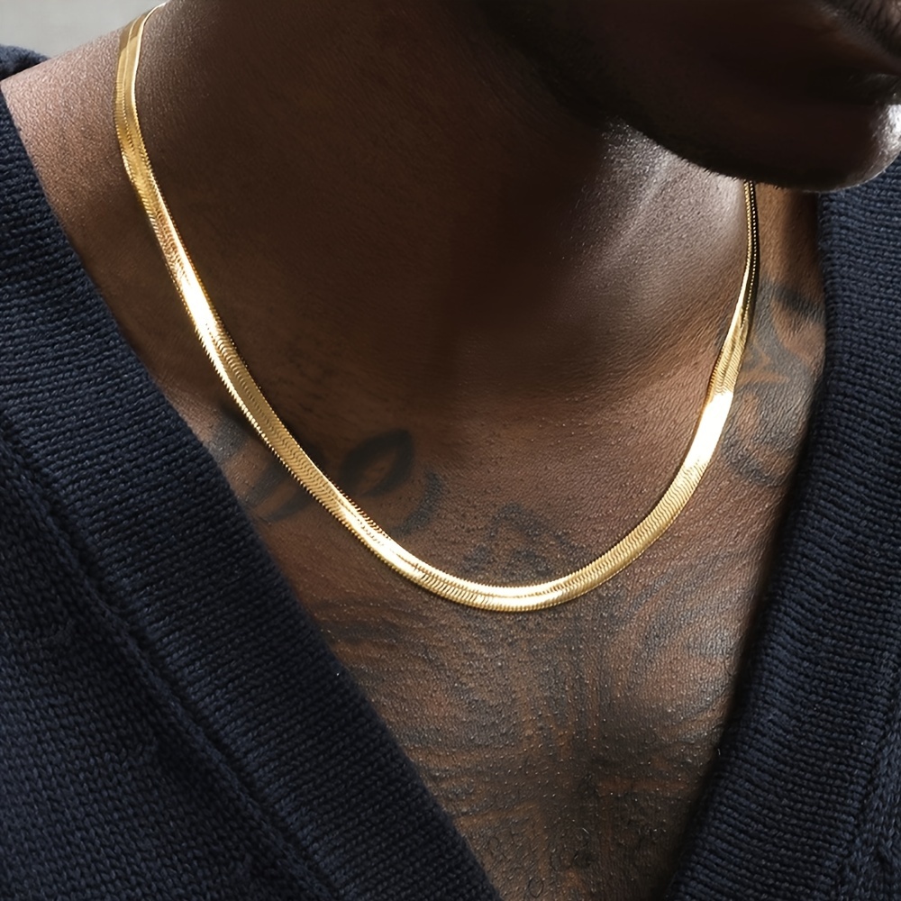 Image of Men's 18k Gold Plated-plated 5mm Snake Chain Necklace, Fashionable Cool Men's Gift Jewelry
