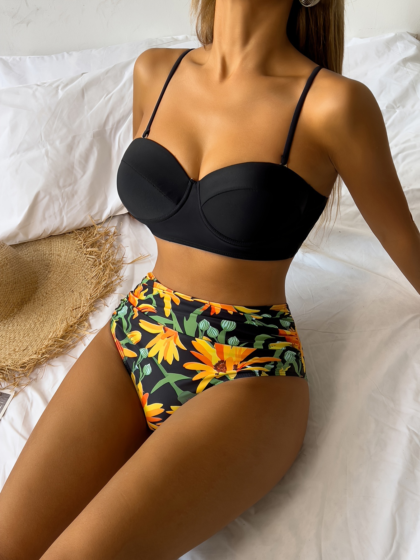 High-Waisted Printed Ruched Bikini Swim Bottoms