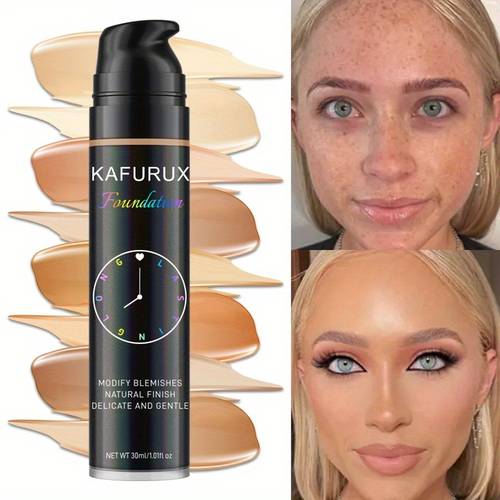 kafurux full coverage liquid foundation concealer strong covering power light texture formula suitable for types dry oily combination light to medium shades for women